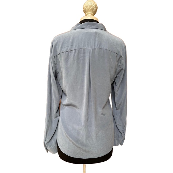 Sezane Blue 100 Percent Silk Long Sleeve Shirt Collar ButtonUp Blouse Size 38 - Picture 9 of 10